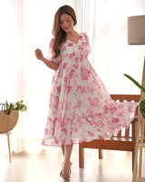 Baby Pink Color Georgette Floral Printed Tunic