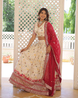 Off-White Color Pure Viscose Jacquard Lehenga Choli