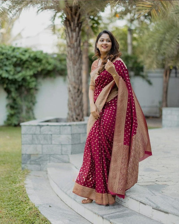 Maroon Color Banarasi Soft Silk Saree