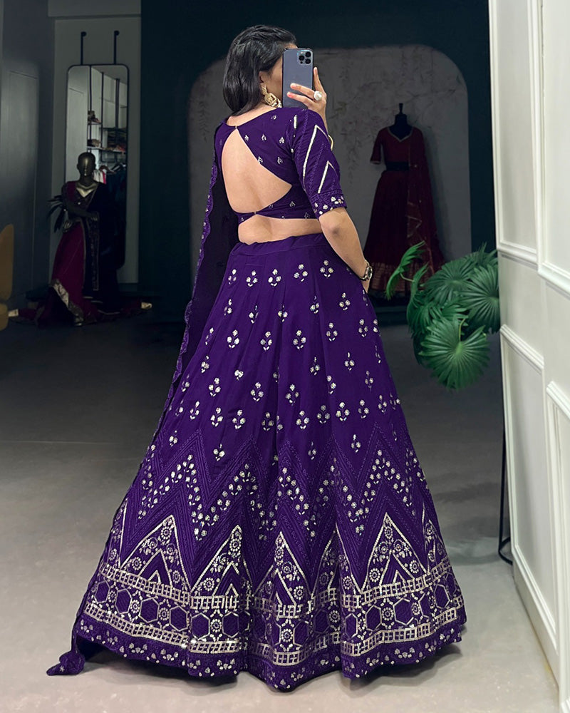 Purple Color Georgette Embroidered Lehenga Choli