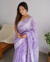 Beautiful Lavender Color Soft Cotton Saree