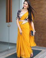 Yellow Color Georgette Plain Saree