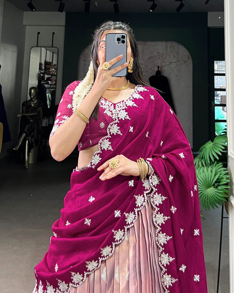 Pink Color Zari Kota Embroidered Lehenga Choli