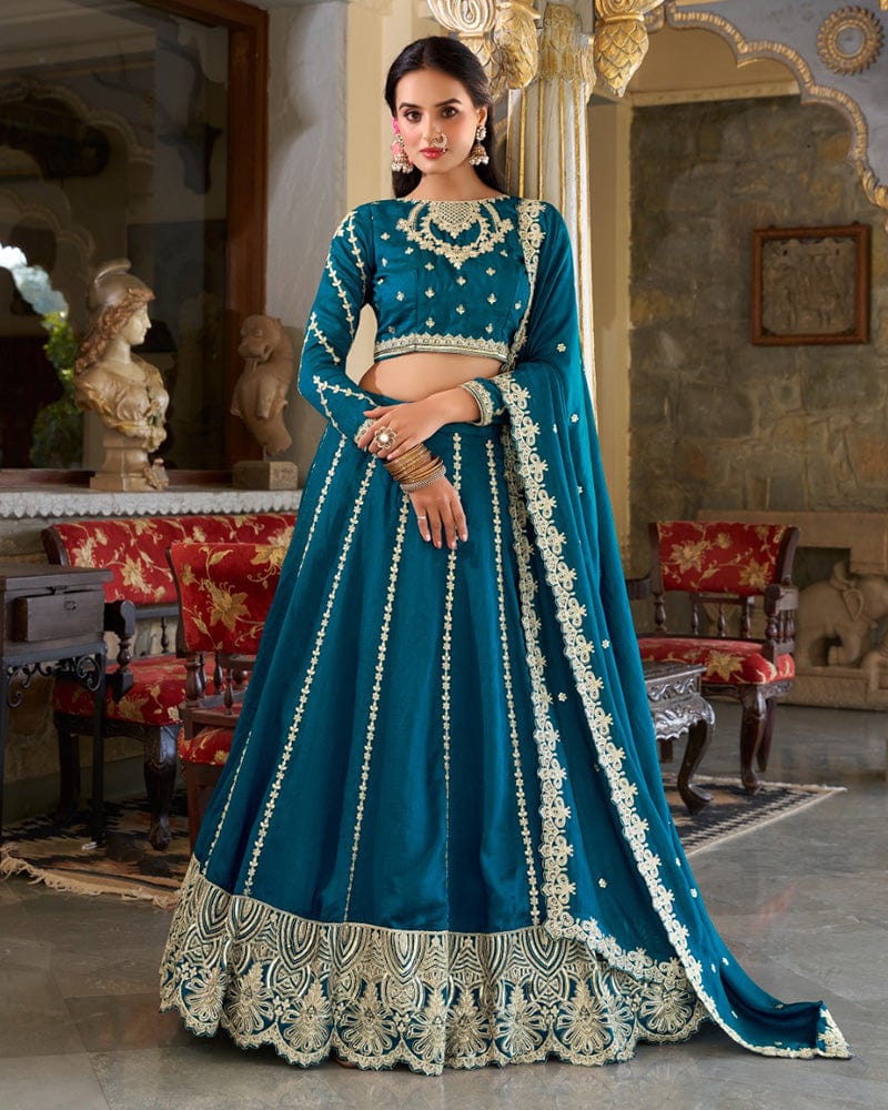 Firozi Color Vichitra Silk Sequence Embroidered Lehenga Choli