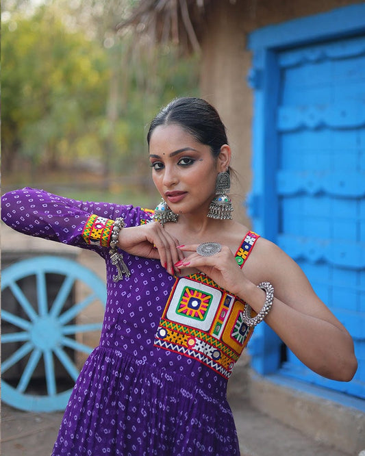 Purple Color Georgette Full Flair Navratri Gown