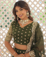 Mehndi Color Pure Dyable Jacquard Lehenga Choli