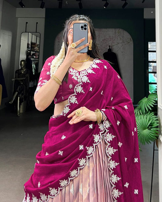 Pink Color Zari Kota Embroidered Lehenga Choli