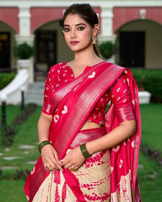 Red Color Dola Silk Shibori Print Lehenga Choli