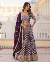 Wine Color Pure Viscose Jacquard Lehenga Choli