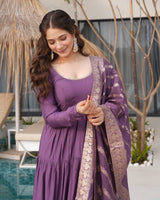 Dusty Purple Color Pure Chanderi Silk Frill Style Anarkali Suit