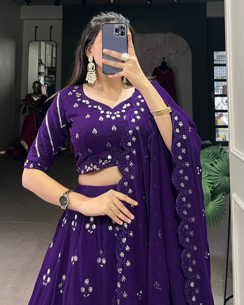 Purple Color Georgette Embroidered Lehenga Choli