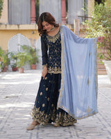 Rama Color Faux Blooming Embroidered Plazzo Suit