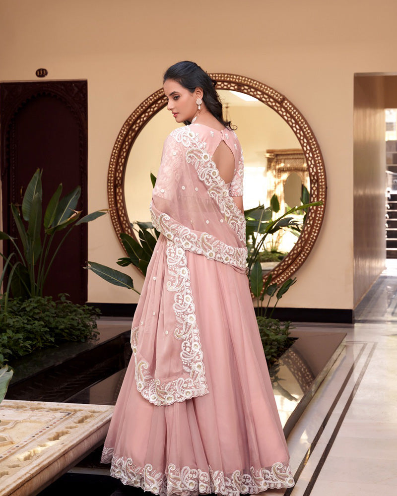 Peach Pink Color Weone Silk Embroidered Lehenga Choli