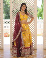 Yellow Color Pure Viscose Jacquard Lehenga Choli