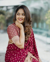Maroon Color Banarasi Soft Silk Saree