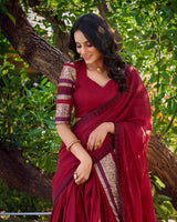 Red Color Pure Chanderi Plain Lehenga Choli