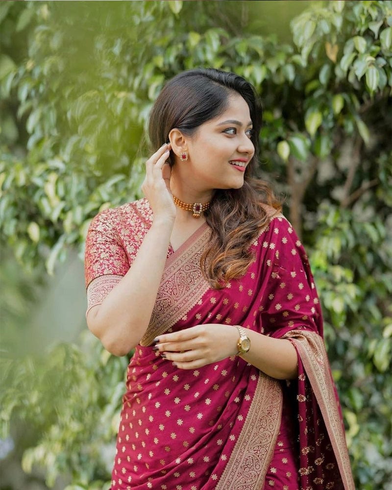Maroon Color Banarasi Soft Silk Saree