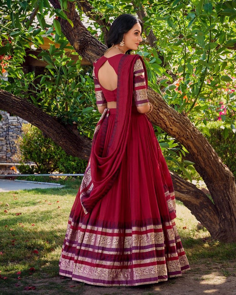 Red Color Pure Chanderi Plain Lehenga Choli