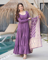 Dusty Purple Color Pure Chanderi Silk Frill Style Anarkali Suit