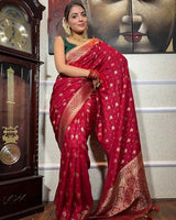 Red Color Small Butti Design Banarasi Soft Silk Saree