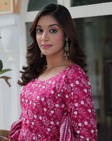 Pink Color Printed Pure Cotton Three Piece Kurti Suit