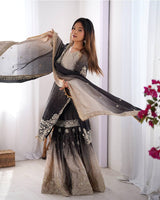 Dusty Black Color Chinnon Sequence Work Plazzo Suit