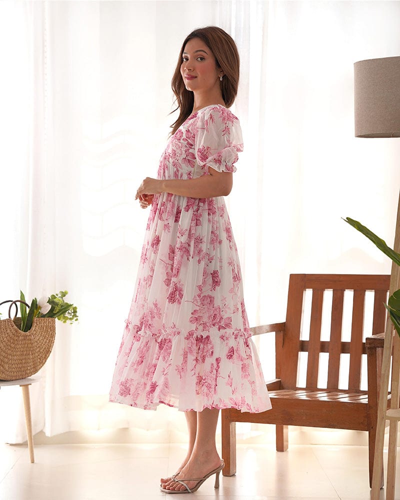 Baby Pink Color Georgette Floral Printed Tunic