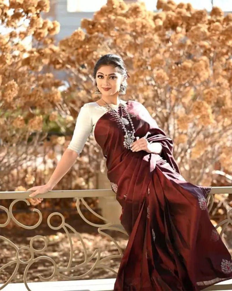 Maroon Color Banarasi Soft Silk Saree