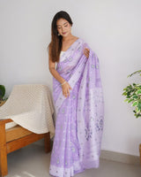 Beautiful Lavender Color Soft Cotton Saree