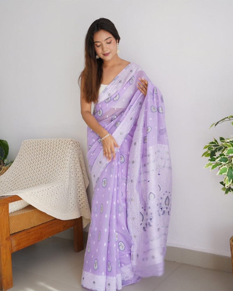 Beautiful Lavender Color Soft Cotton Saree