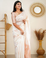 Copper White Color Banarasi Soft Silk Saree
