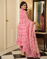 Baby Pink Color Printed Tebby Organza Three Piece Anarkali Suit