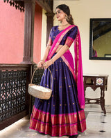 Navy Blue Color Cotton Silk Designer Lehenga Choli