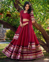 Red Color Pure Chanderi Plain Lehenga Choli