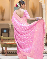 Pink Color Banarasi Jacquard With Zari Work Saree