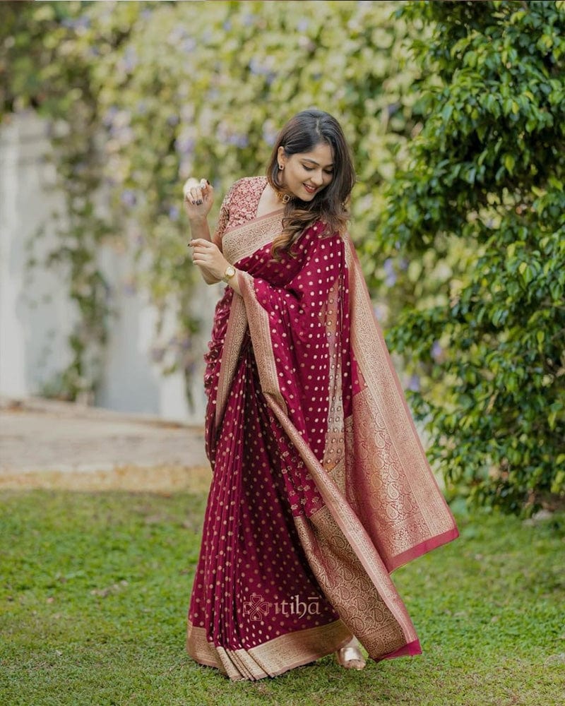 Maroon Color Banarasi Soft Silk Saree