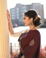 Maroon Color Banarasi Soft Silk Saree