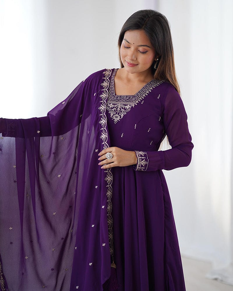 Purple Color Georgette Embroidered Three Piece Anarkali Suit