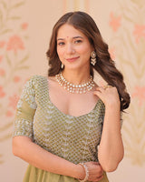 Mehndi Color Fendi Embroidered work Gown