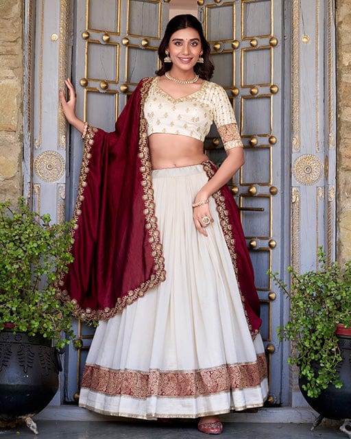 Off White Color Vichitra Silk Sequins Lehenga Choli
