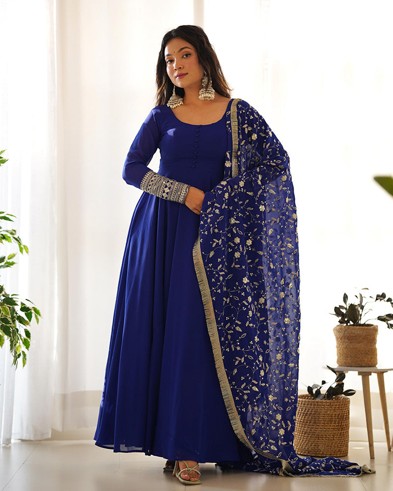 Blue Color Soft Georgette With Heavy Embroidery Work Dupatta Anarkali Suit