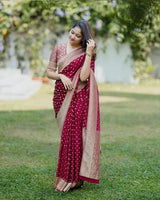 Maroon Color Banarasi Soft Silk Saree