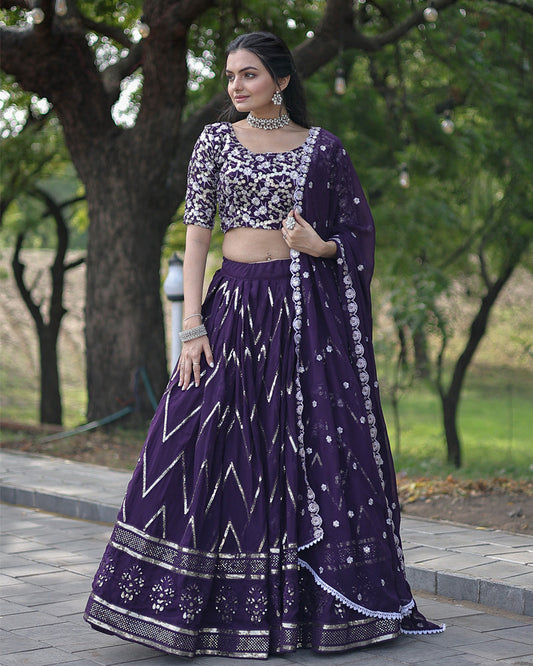 Wine Color Designing Blooming Lehenga Choli