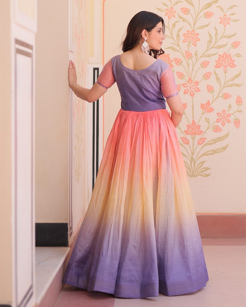 Lavender Color Gold Crush Embroidered work Gown