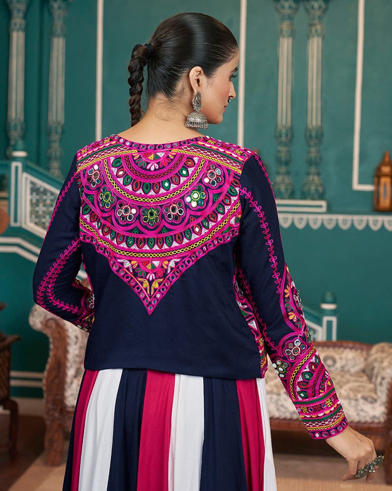 Blue And Pink Color Viscose Rayon Navratri Lehenga Choli