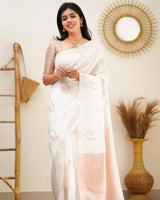 Copper White Color Banarasi Soft Silk Saree