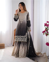 Dusty Black Color Chinnon Sequence Work Plazzo Suit