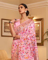 Baby Pink Color Banarasi Kashmiri Pashmina Saree