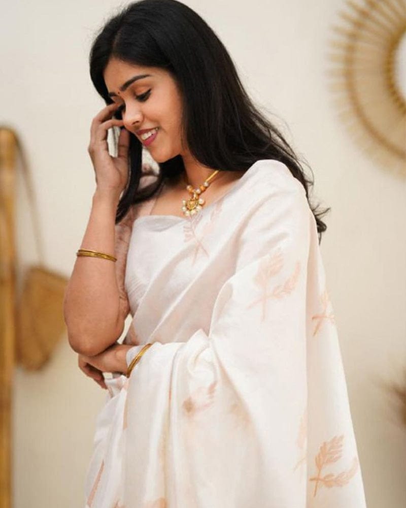 Copper White Color Banarasi Soft Silk Saree