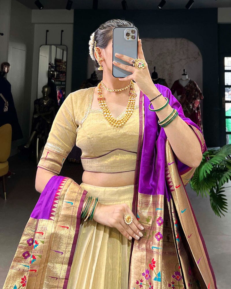 Cream Color Erode Paithani Silk Lehenga Choli